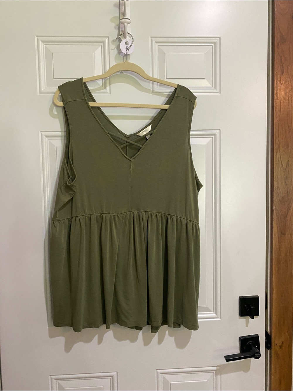 Terra & Sky Olive V-Neck Peplum Tank with Crisscross front